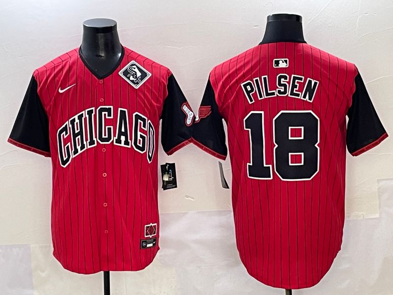 Men 2025 Chicago White Sox #18 Pilsen Red Stripe Joint Name Nike MLB Jersey style 12